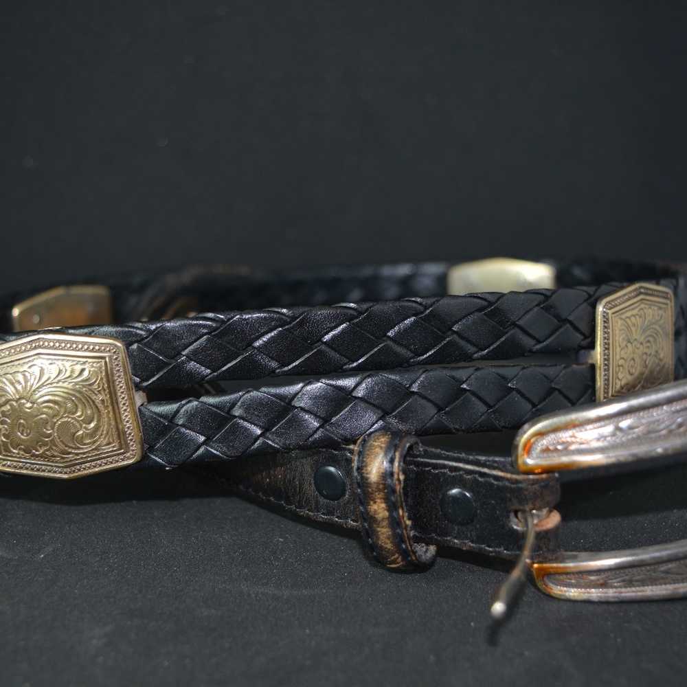 VTG JUSTIN TOP GRAIN LEATHER BRAIDED BELT w/CONCHO
